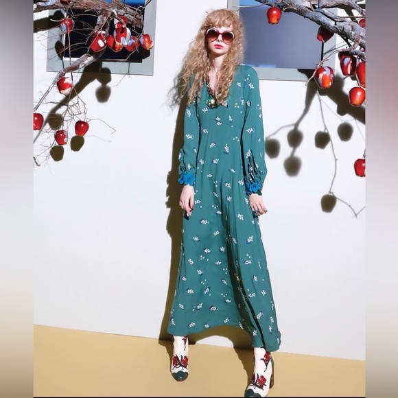 Floral Embroidered Green Dress - Picture 1 of 9